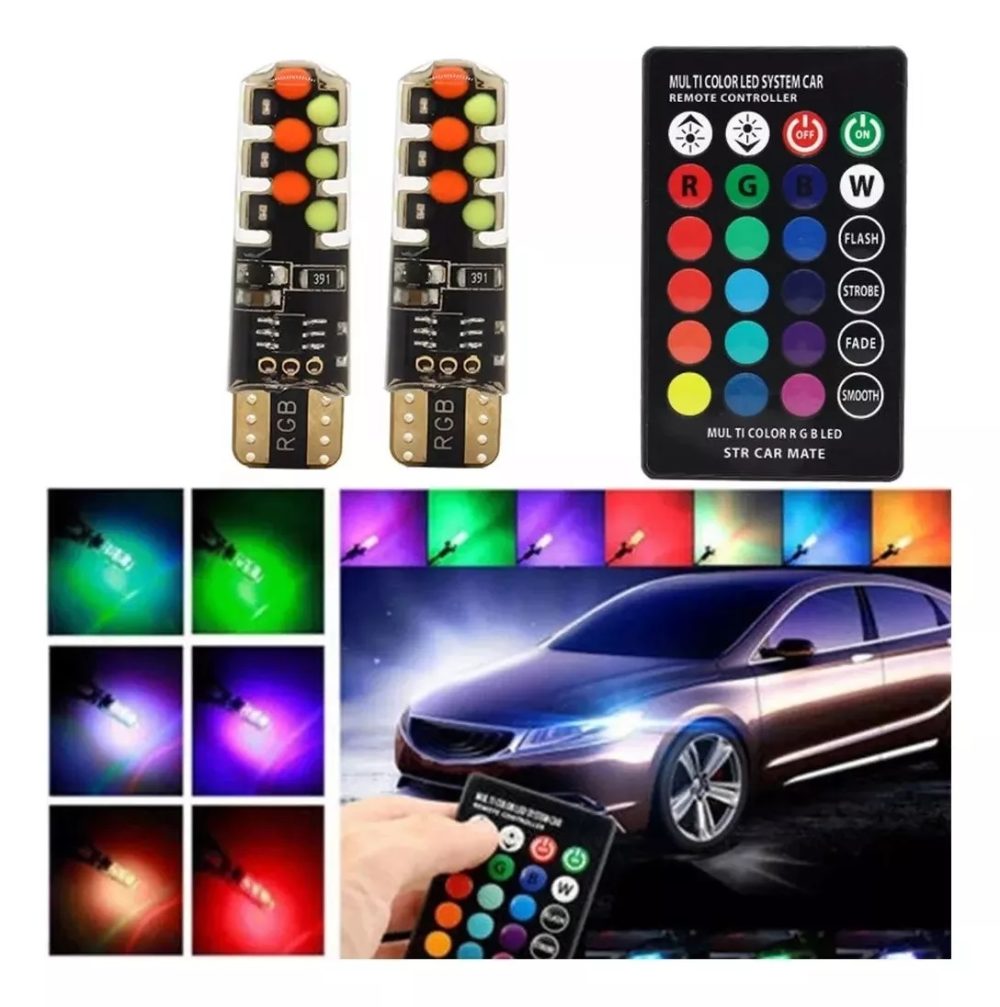 Kit Led Posicion T10 RGB Colores Control Auto 12v - Imagen 7